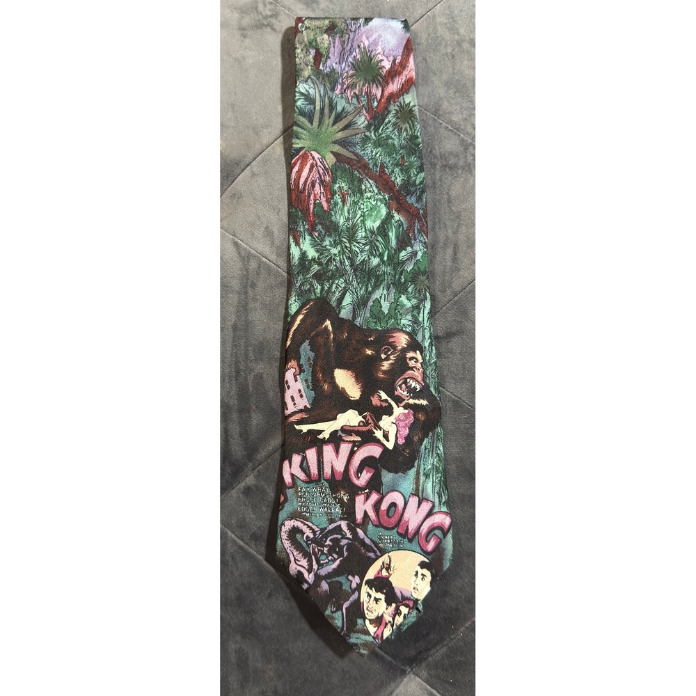 Vintage King Kong American Film Classics Movie Poster Silk Necktie Green Pink